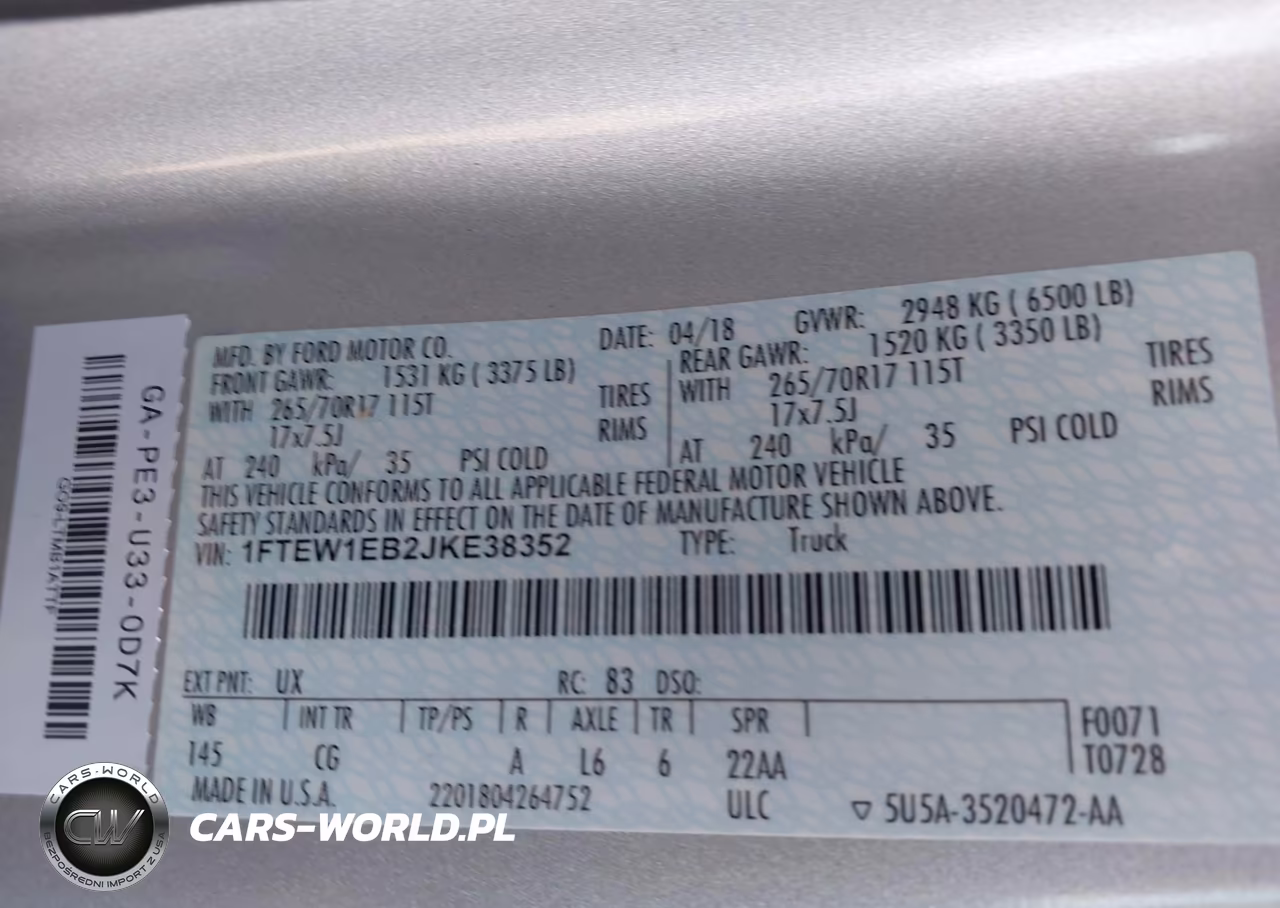 2018 Ford F-150 Xl VIN:1FTEW1EB2JKE38352 - 9
