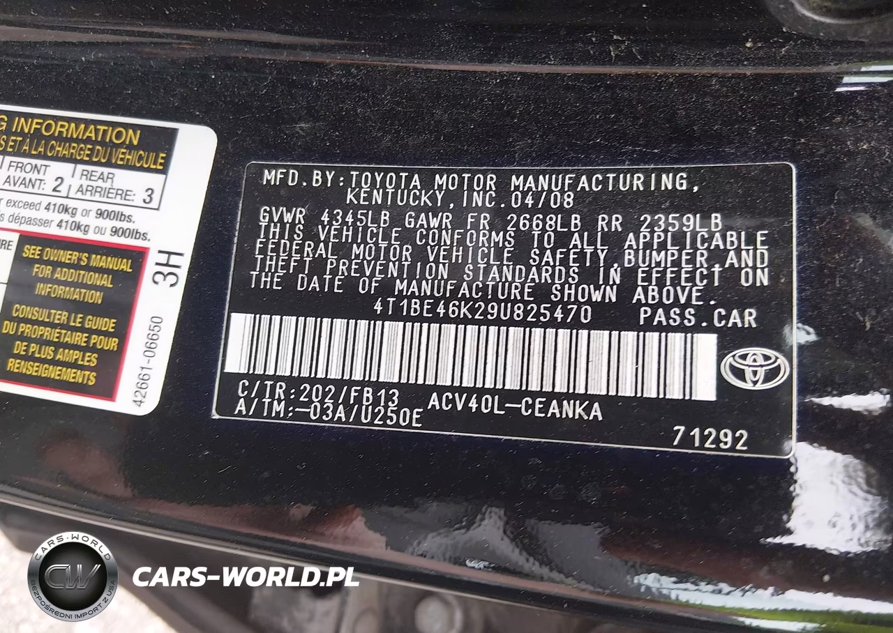 2009 Toyota Camry Le VIN:4T1BE46K29U825470 - 9