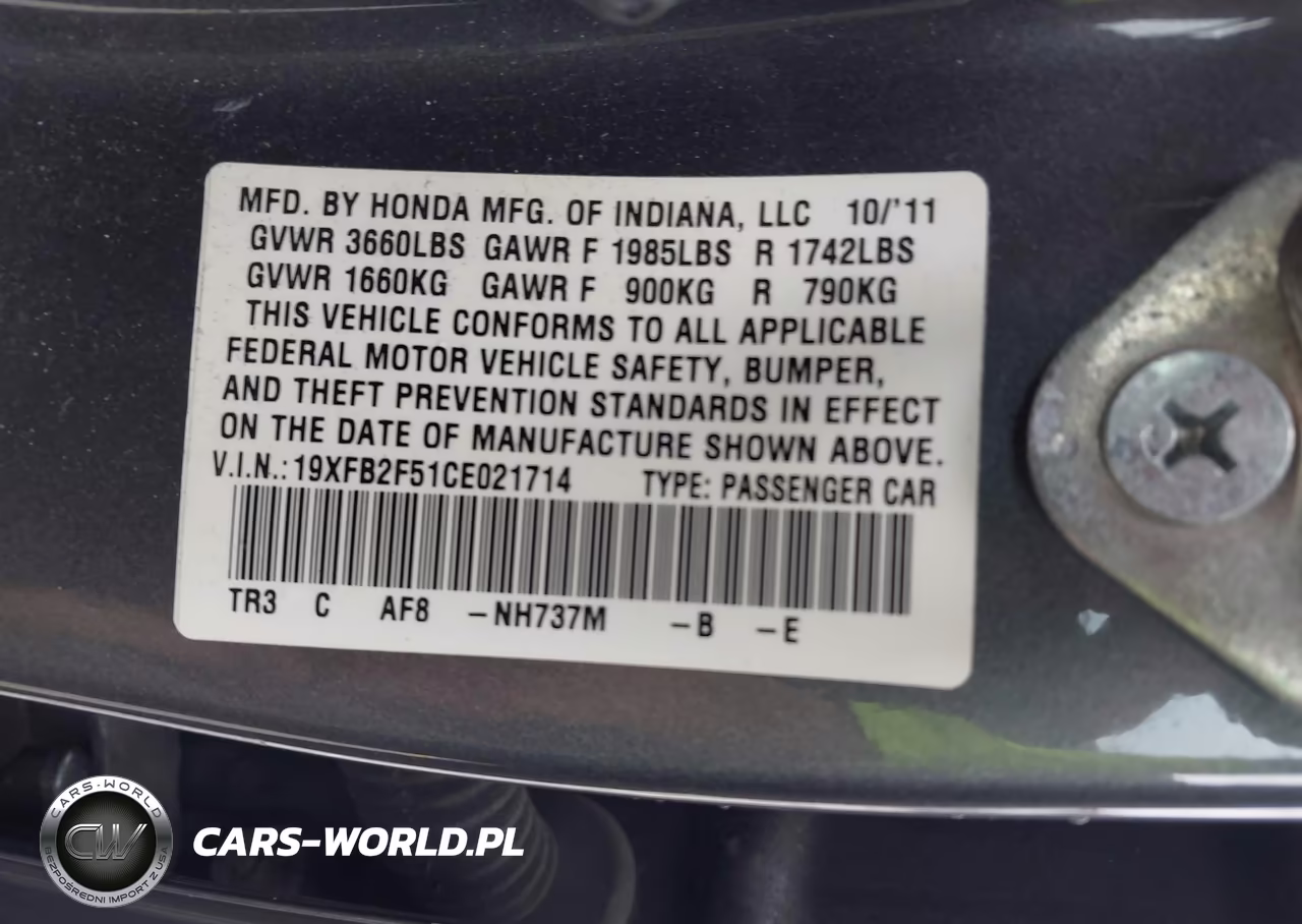 2012 Honda Civic Lx VIN:19XFB2F51CE021714 - 9