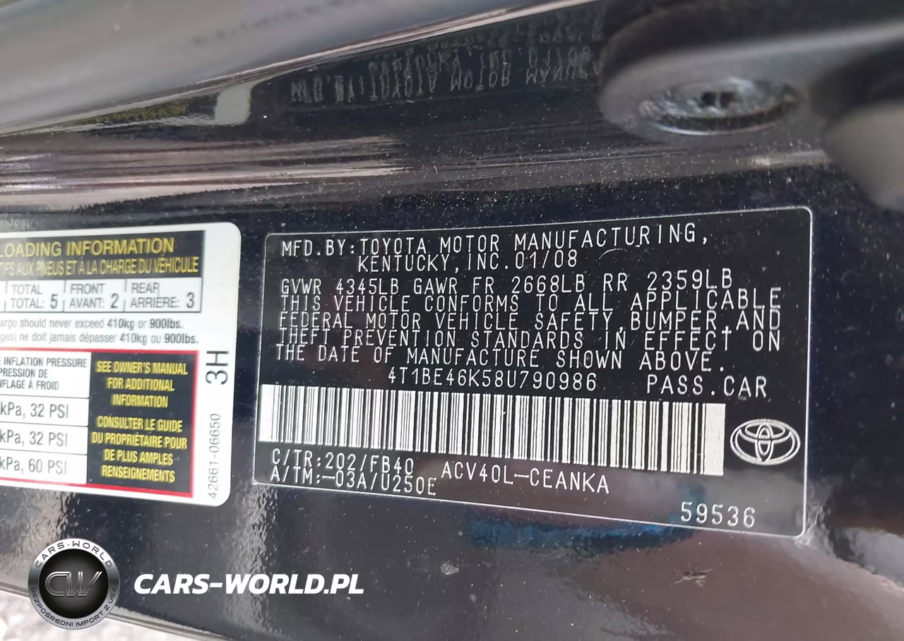 2008 Toyota Camry VIN:4T1BE46K58U790986 - 9