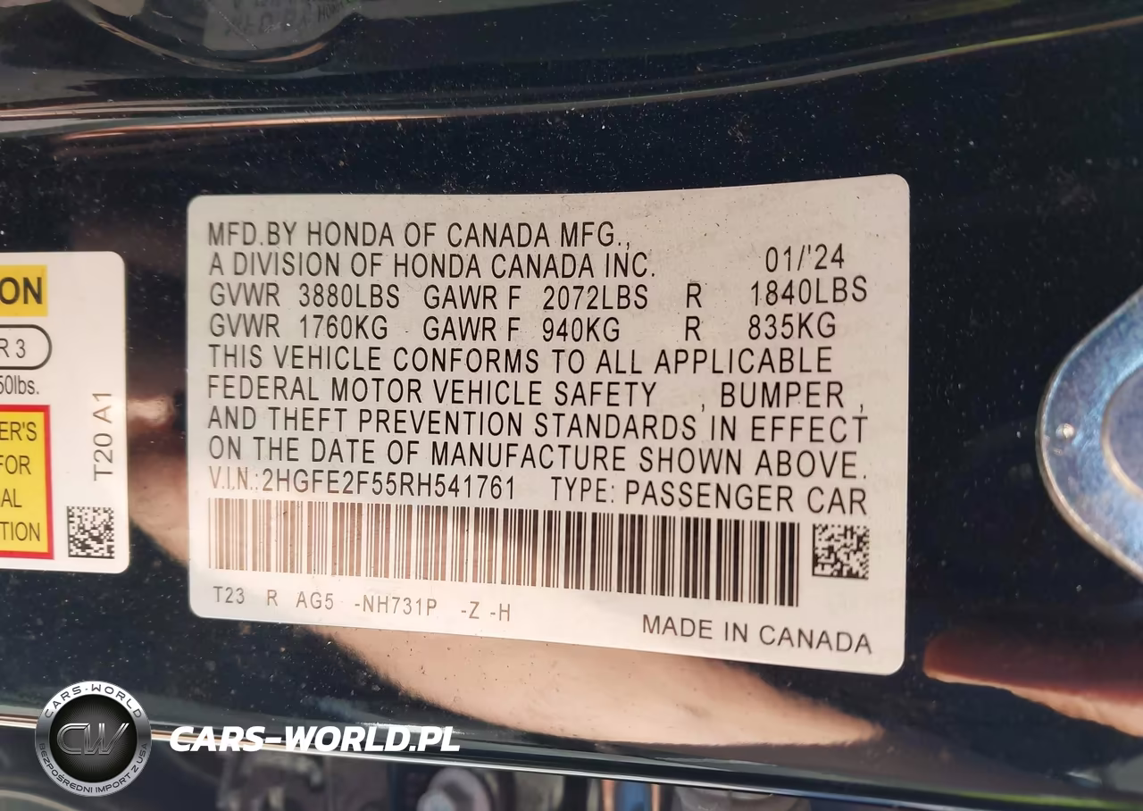 2024 Honda Civic Sport VIN:2HGFE2F55RH541761 - 9