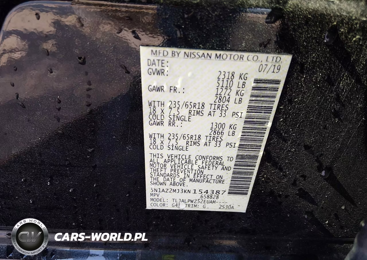2019 Nissan Murano S VIN:5N1AZ2MJ3KN154387 - 9