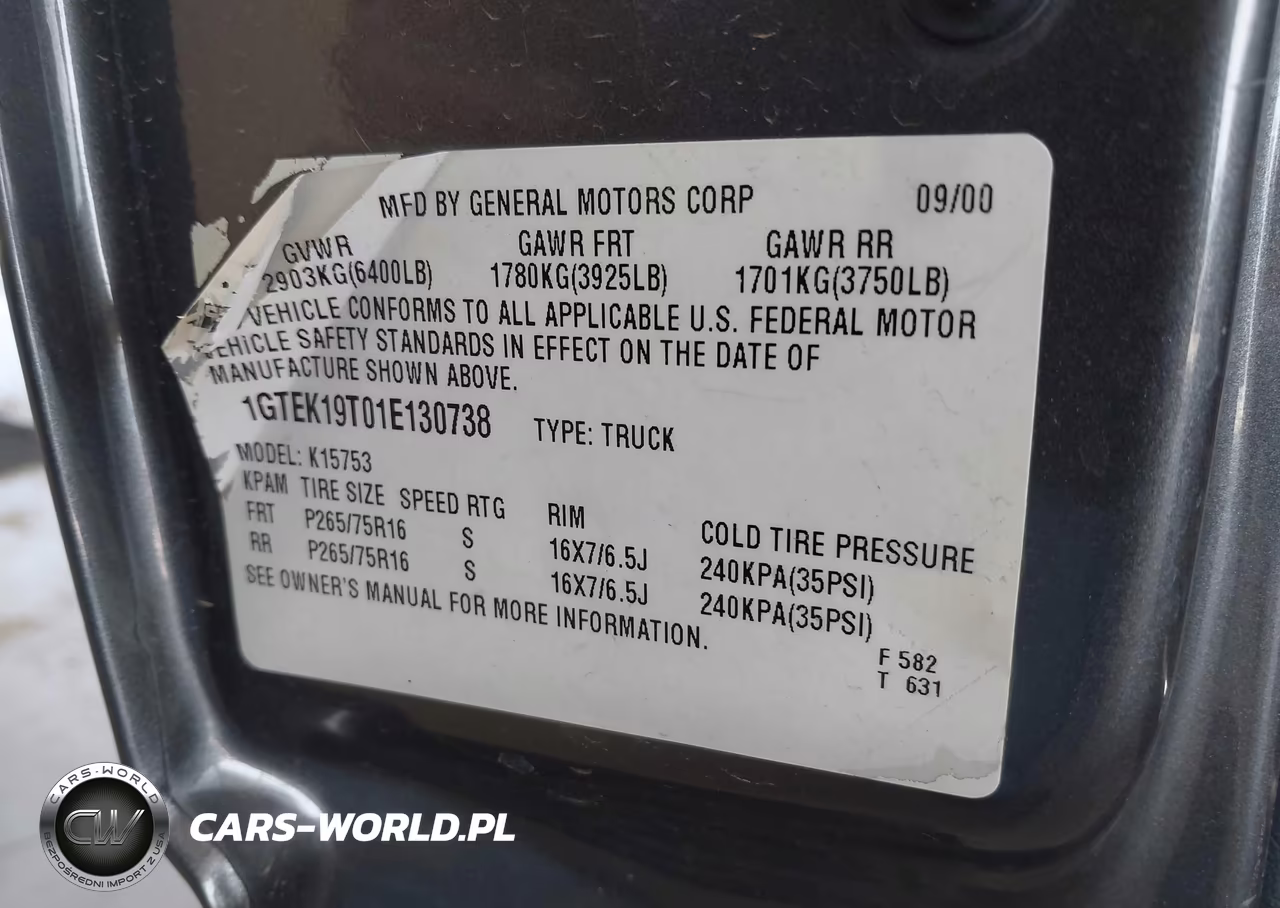 2001 GMC Sierra 1500 Sle VIN:1GTEK19T01E130738 - 9