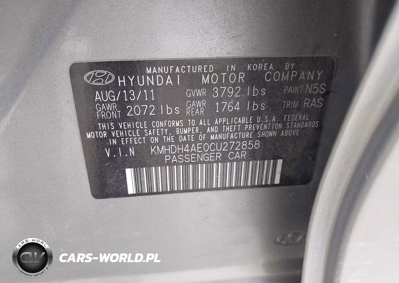 2012 Hyundai Elantra Limited (Ulsan Plant) VIN:KMHDH4AE0CU272858 - 9