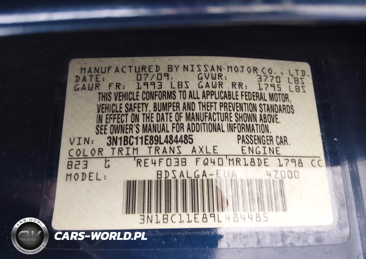 2009 Nissan Versa 1.8Sl VIN:3N1BC11E89L484485 - 9
