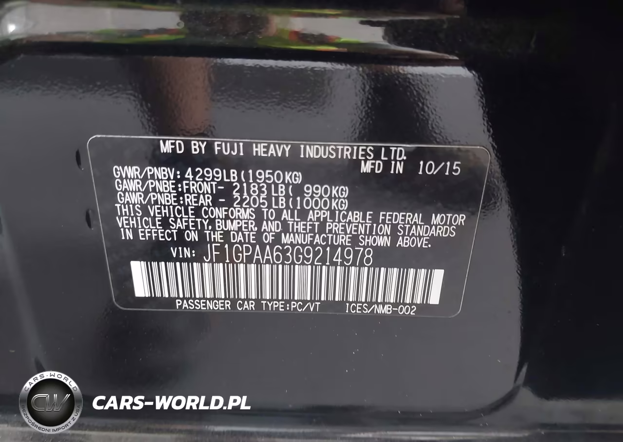 2016 Subaru Impreza 2.0I VIN:JF1GPAA63G9214978 - 9