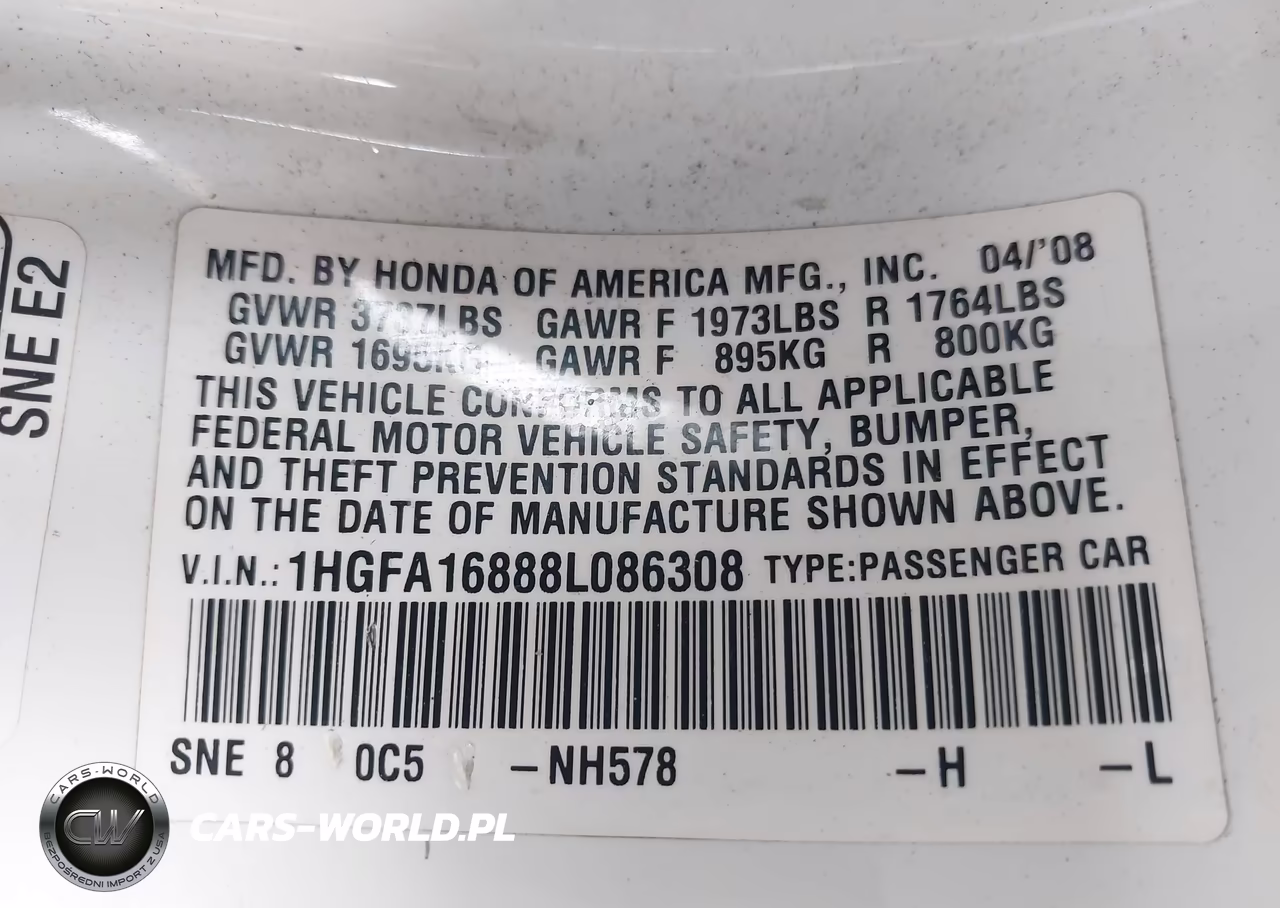 2008 Honda Civic Ex VIN:1HGFA16888L086308 - 9