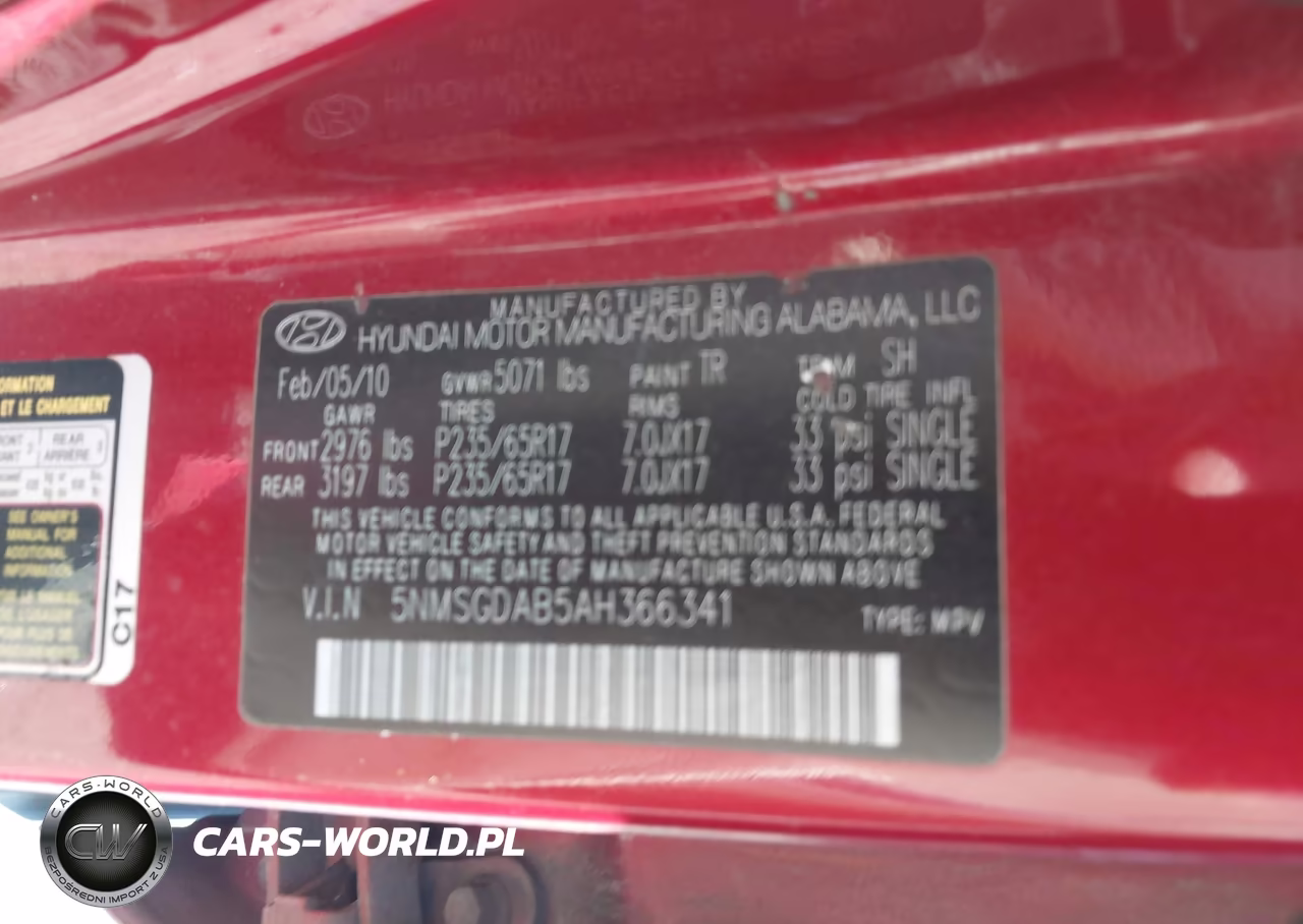 2010 Hyundai Santa Fe Gls VIN:5NMSGDAB5AH366341 - 9