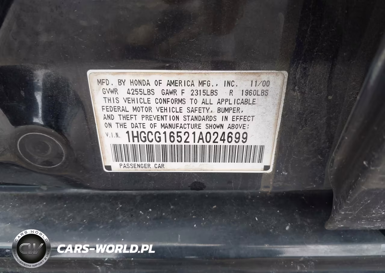 2001 Honda Accord 3.0 Ex VIN:1HGCG16521A024699 - 9