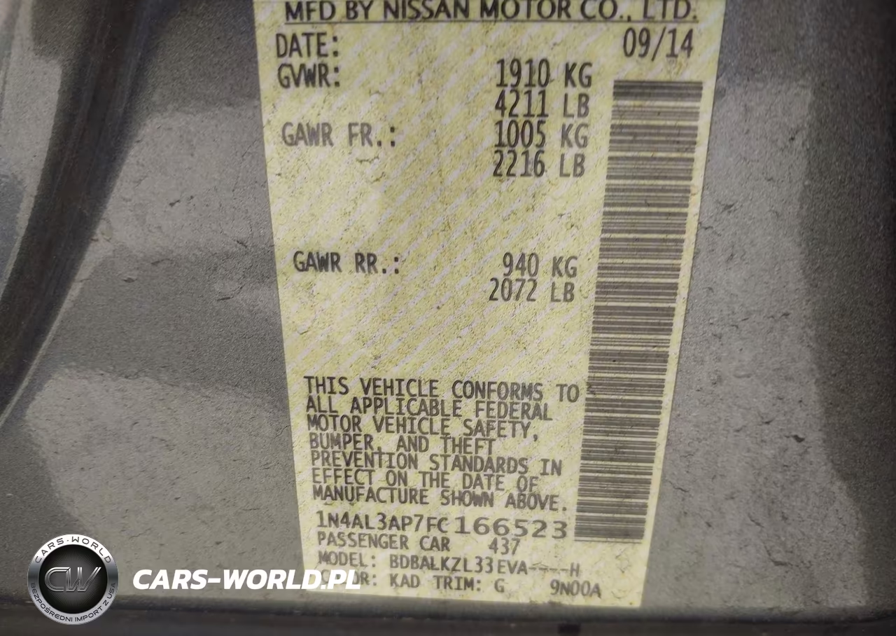 2015 Nissan Altima 2.5 Sv VIN:1N4AL3AP7FC166523 - 9