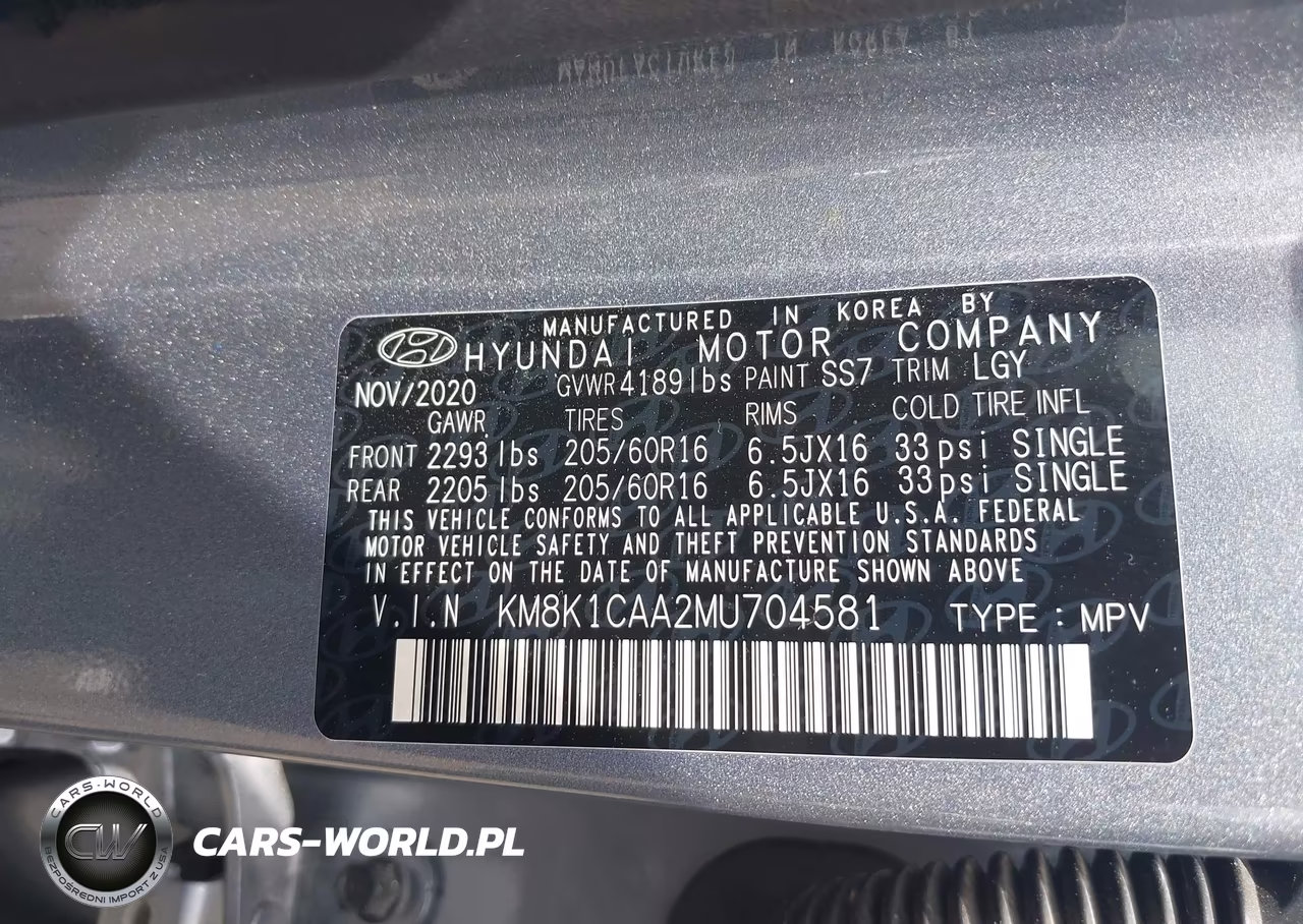 2021 Hyundai Kona Se VIN:KM8K1CAA2MU704581 - 9