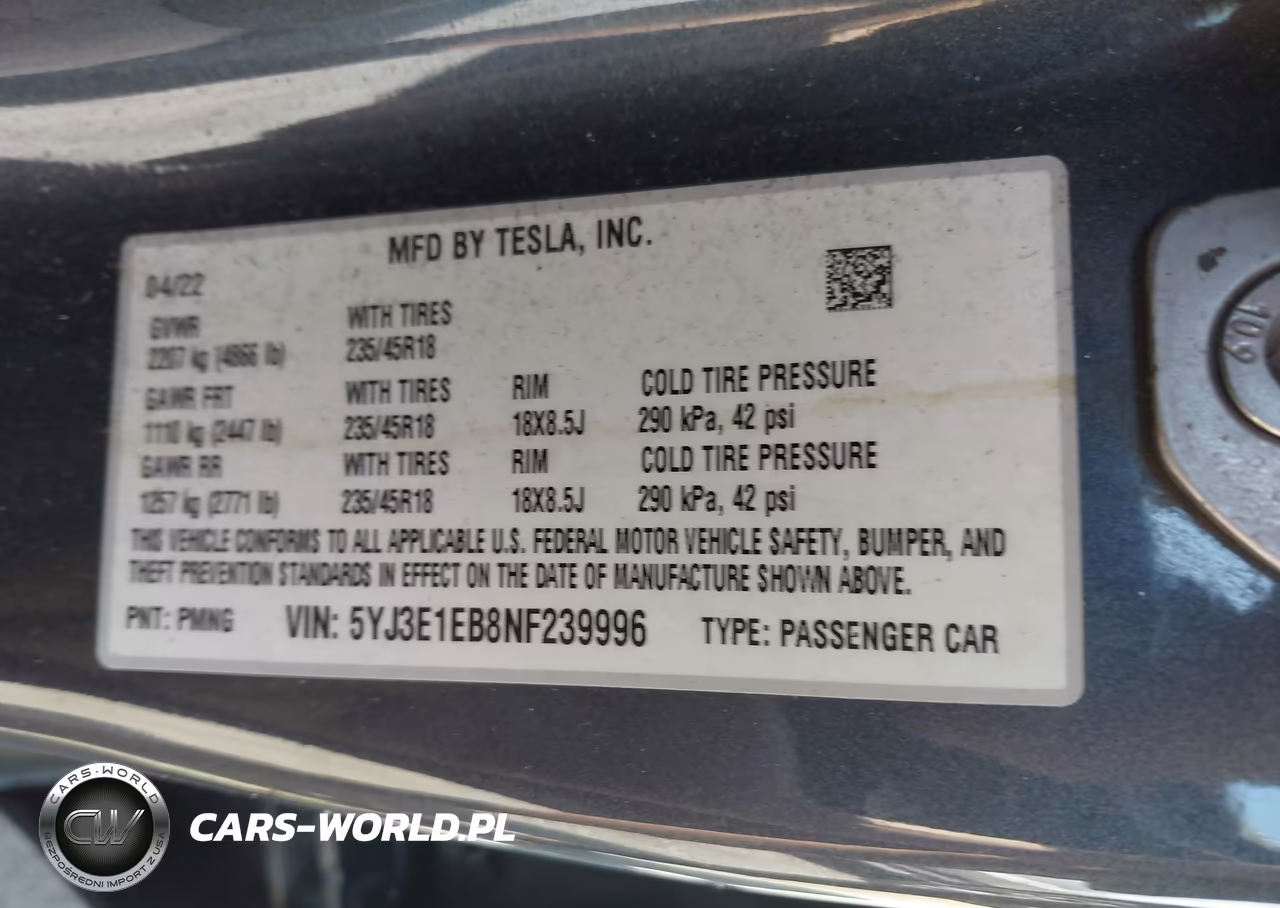 2022 Tesla Model 3 Long Range Dual Motor All-Wheel Drive VIN:5YJ3E1EB8NF239996 - 9