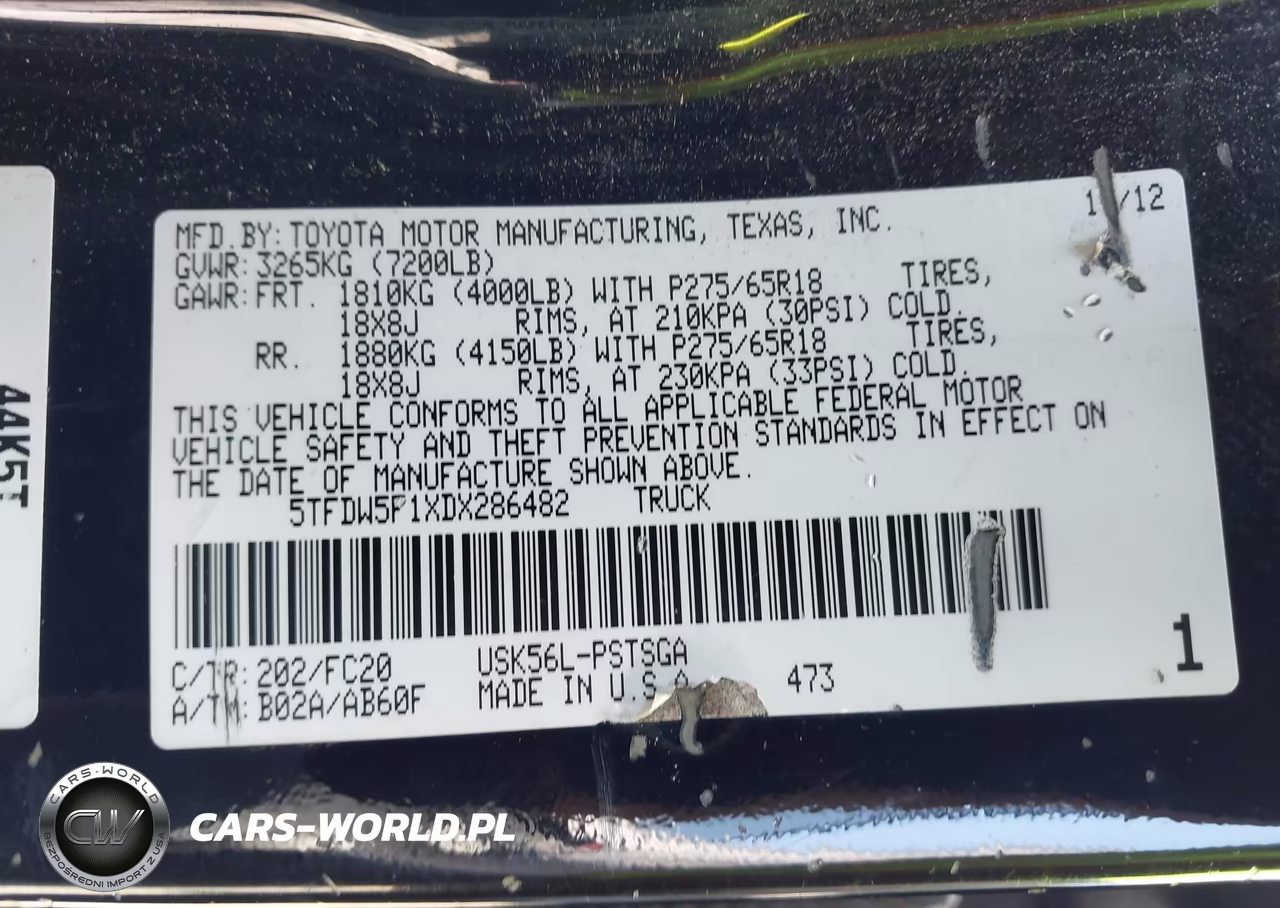 2013 Toyota Tundra Grade 5.7L V8 VIN:5TFDW5F1XDX286482 - 9