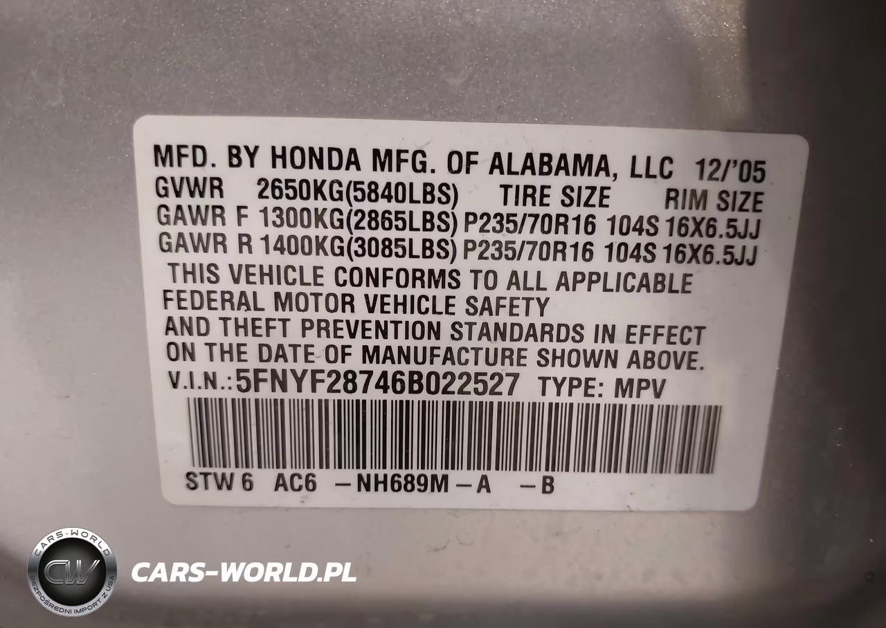 2006 Honda Pilot Ex-L VIN:5FNYF28746B022527 - 9