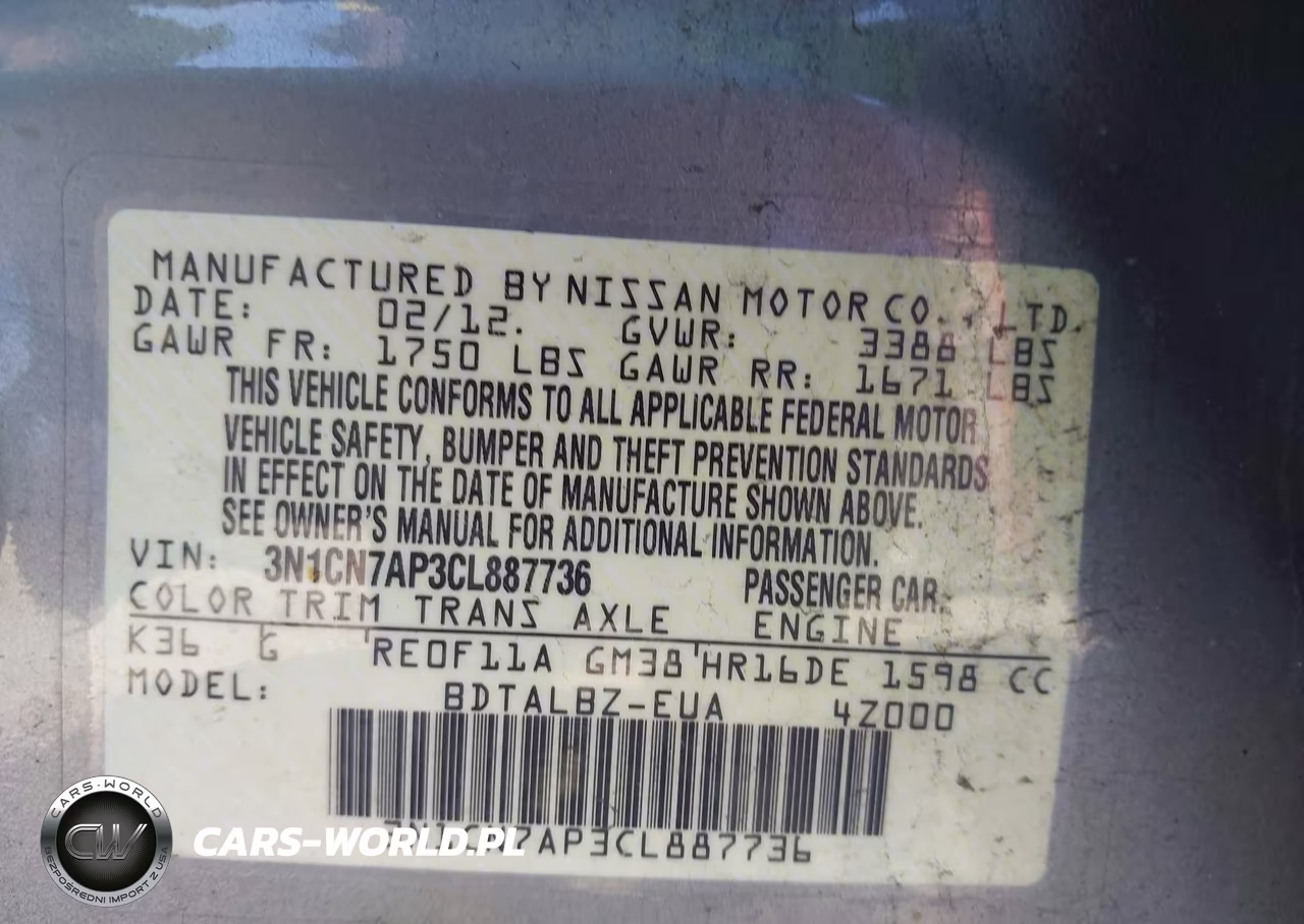 2012 Nissan Versa 1.6 Sv VIN:3N1CN7AP3CL887736 - 9