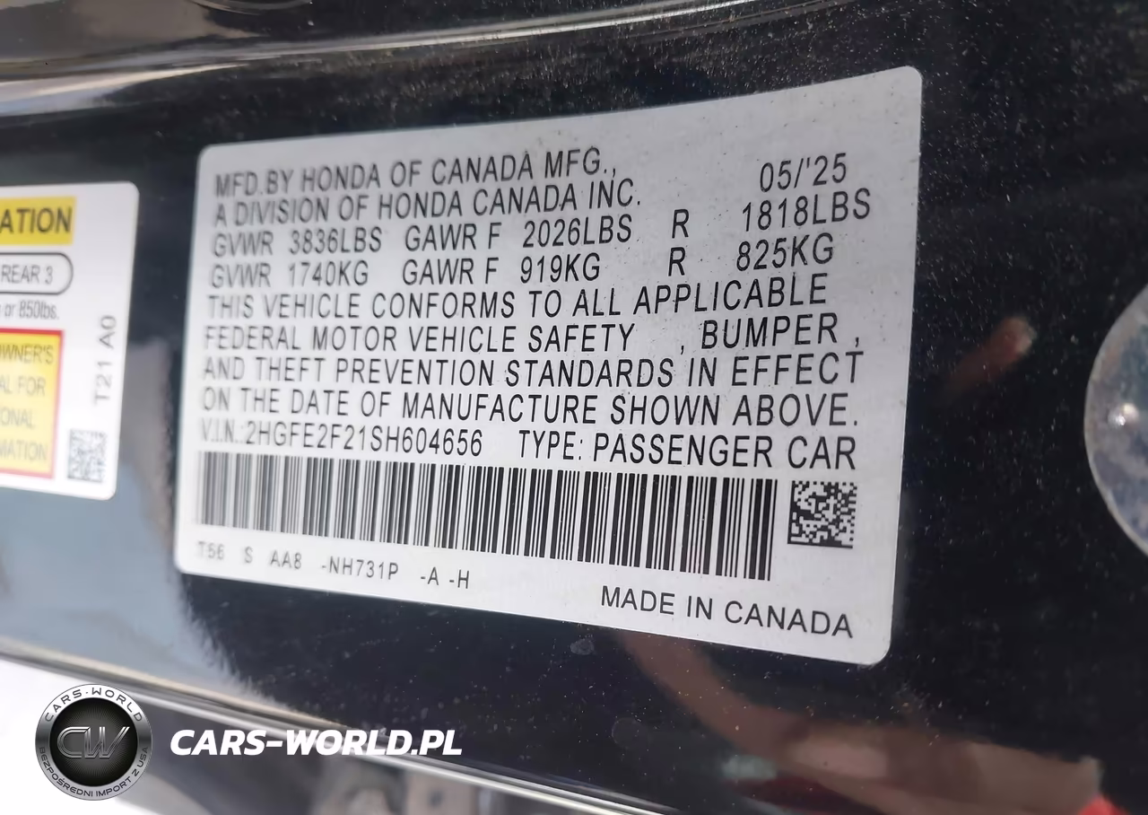 2025 Honda Civic Lx VIN:2HGFE2F21SH604656 - 9