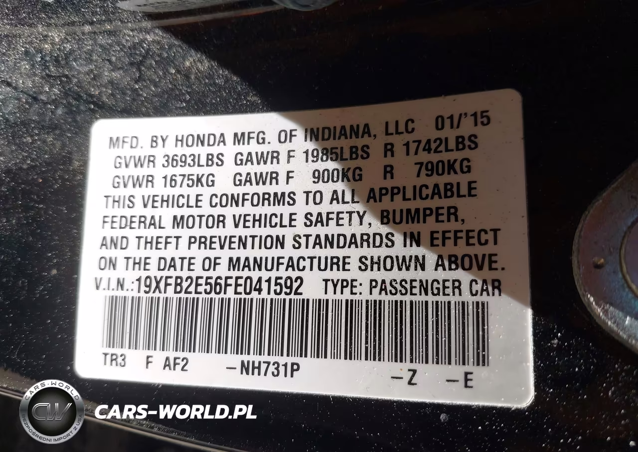 2015 Honda Civic Lx VIN:19XFB2E56FE041592 - 9