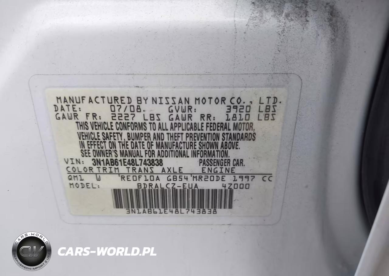 2008 Nissan Sentra 2.0 VIN:3N1AB61E48L743838 - 9