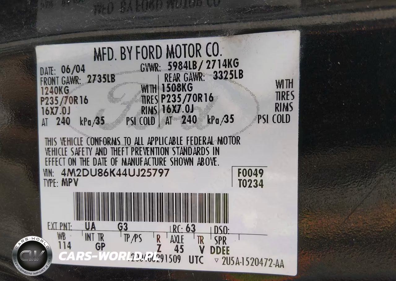 2004 Mercury Mountaineer VIN:4M2DU86K44UJ25797 - 9
