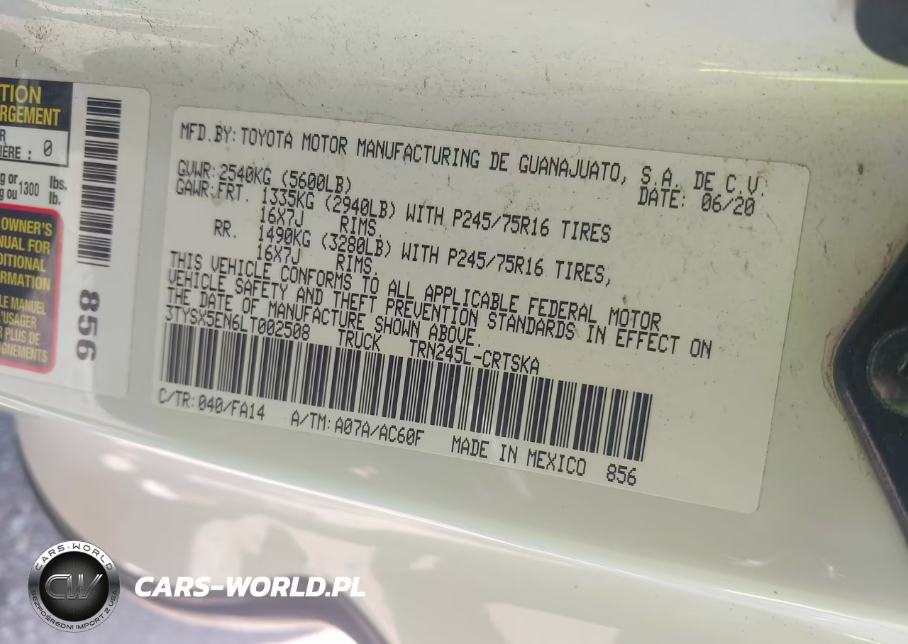 2020 Toyota Tacoma Sr VIN:3TYSX5EN6LT002508 - 9