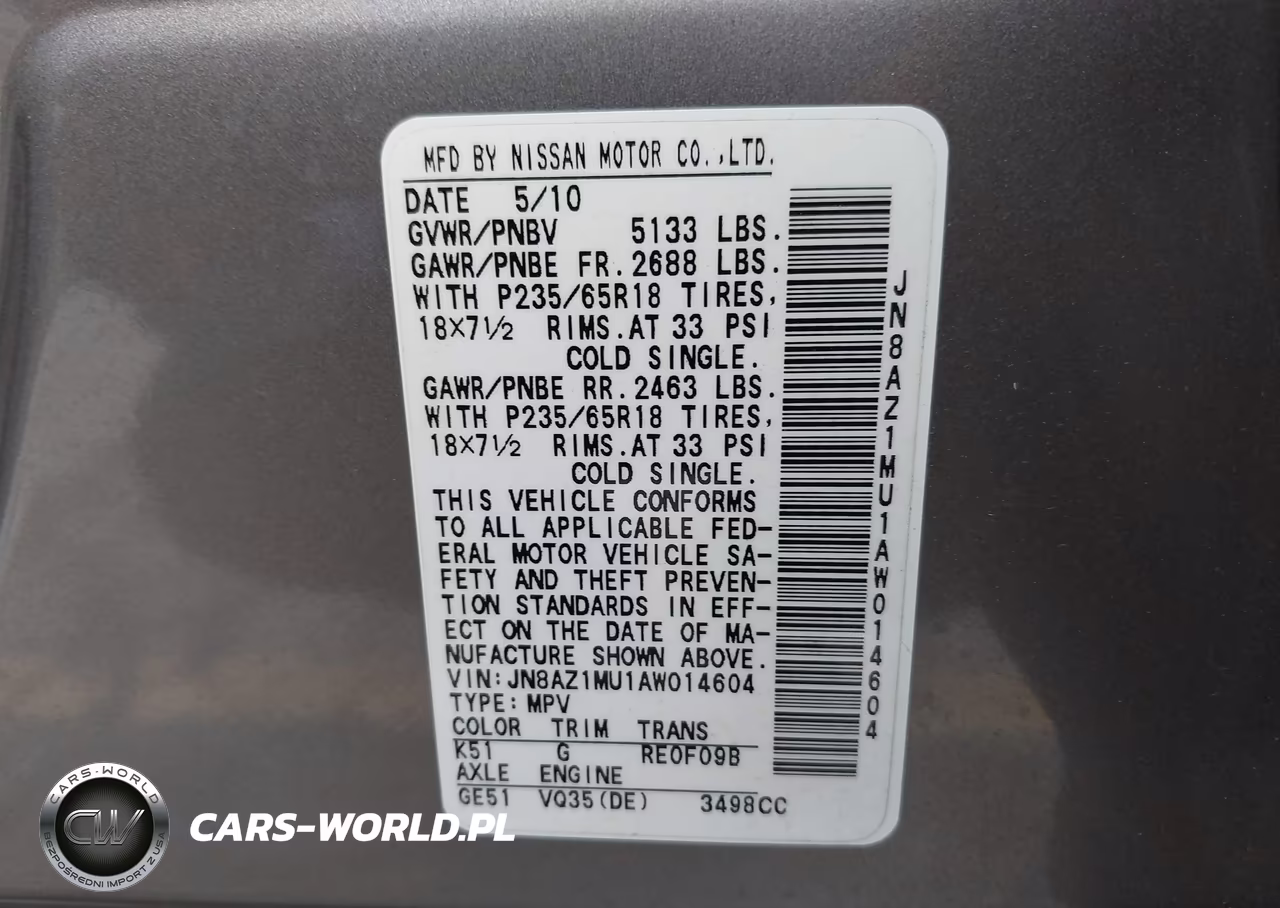 2010 Nissan Murano Sl VIN:JN8AZ1MU1AW014604 - 9
