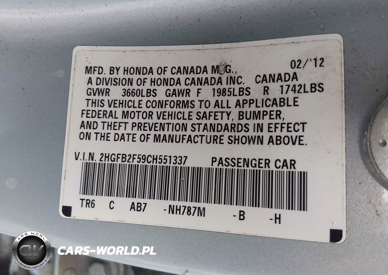 2012 Honda Civic Lx VIN:2HGFB2F59CH551337 - 9
