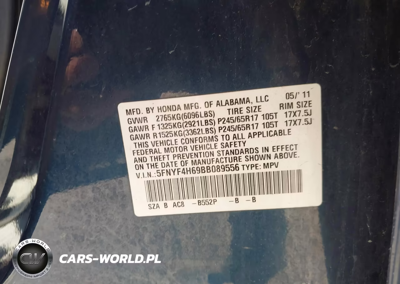 2011 Honda Pilot Ex-L VIN:5FNYF4H69BB089556 - 9