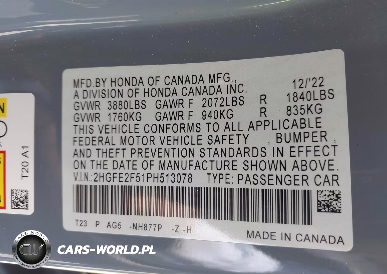 2023 Honda Civic Sport VIN:2HGFE2F51PH513078 - 9