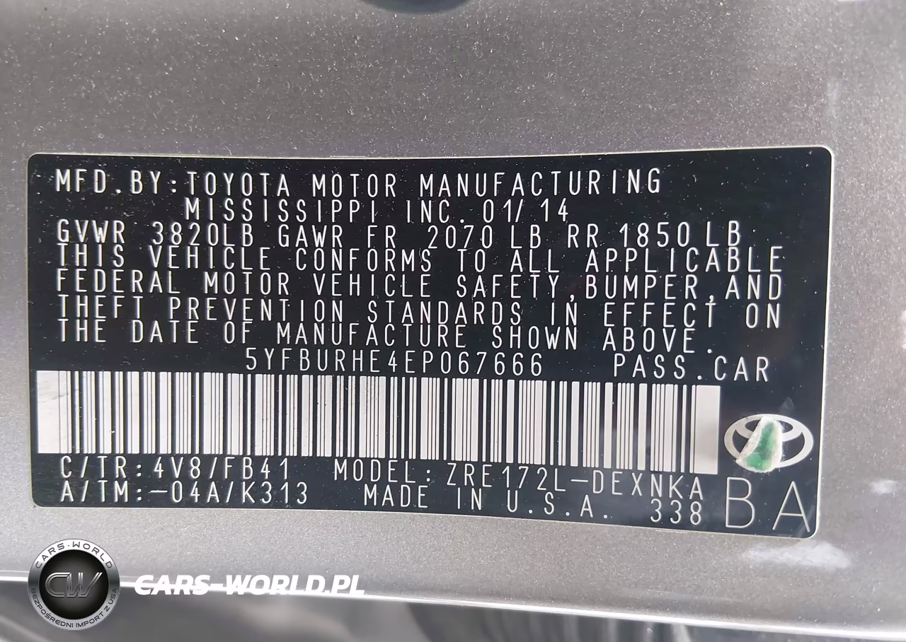 2014 Toyota Corolla Le Plus VIN:5YFBURHE4EP067666 - 9