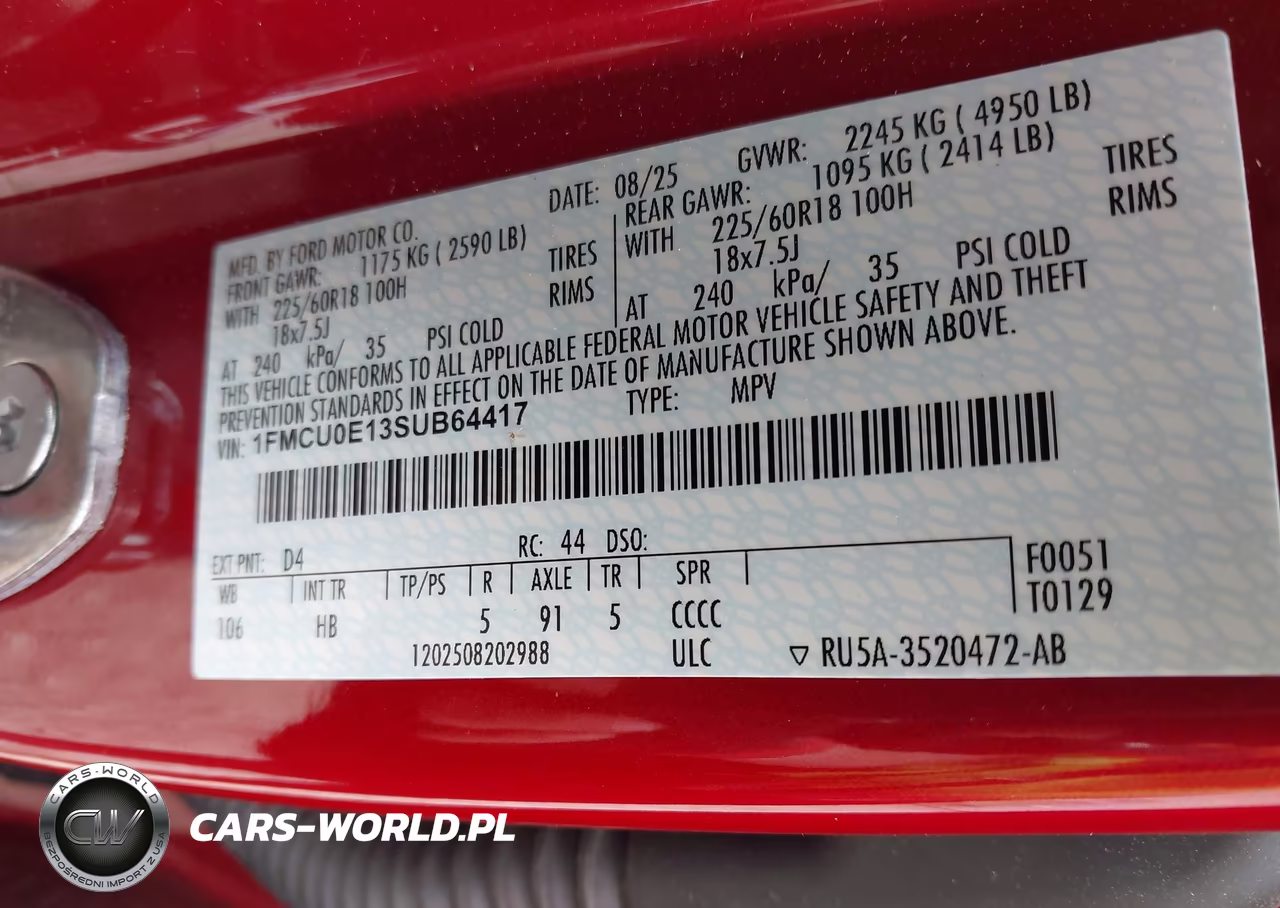 2025 Ford Escape Phev VIN:1FMCU0E13SUB64417 - 9