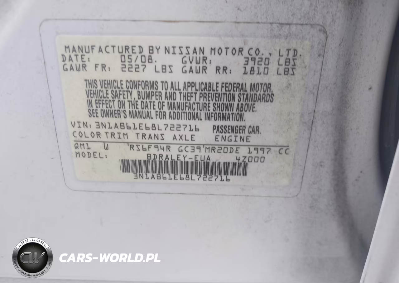 2008 Nissan Sentra 2.0S VIN:3N1AB61E68L722716 - 9