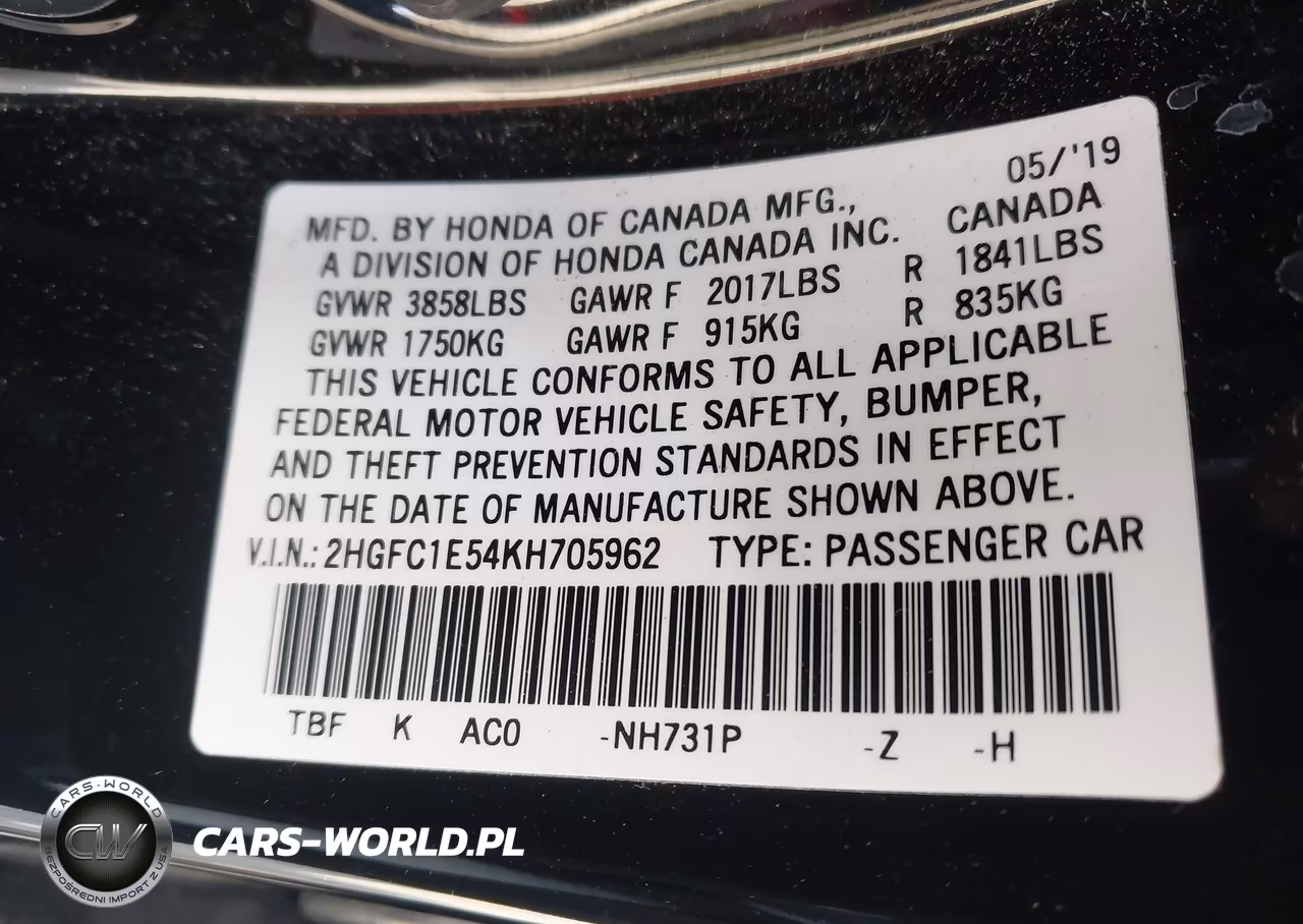 2019 Honda Civic Si VIN:2HGFC1E54KH705962 - 9