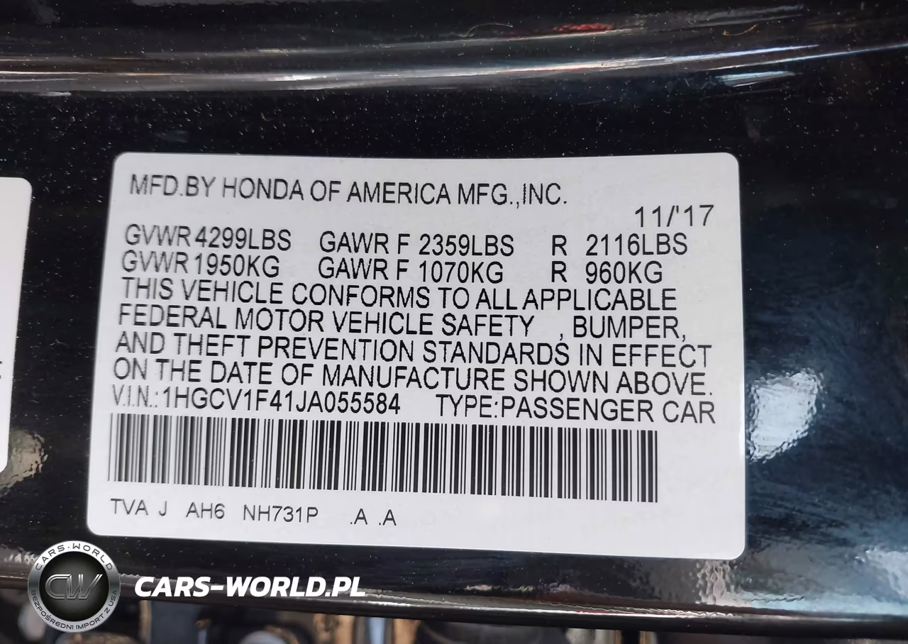 2018 Honda Accord Ex VIN:1HGCV1F41JA055584 - 9