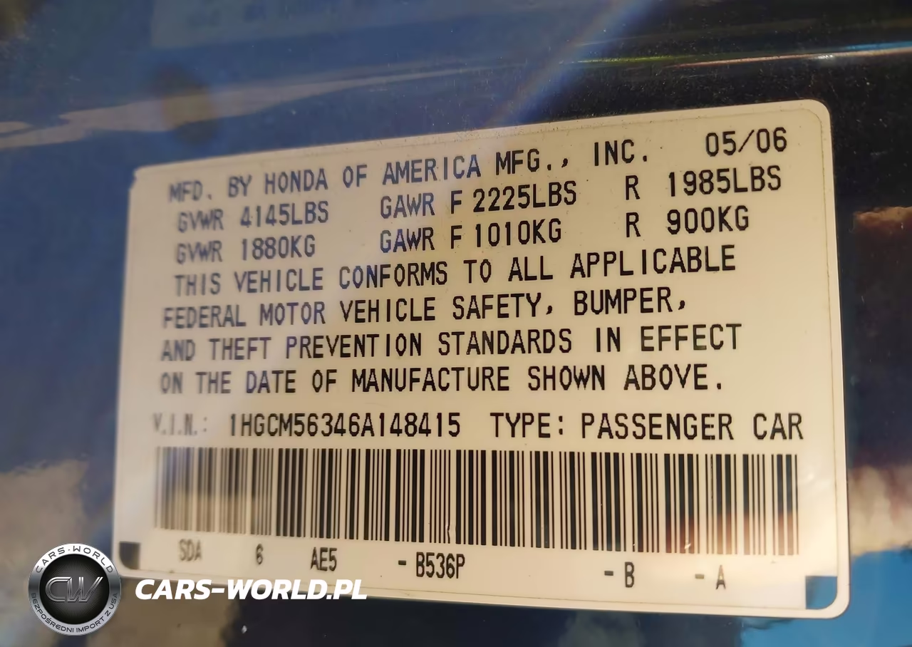 2006 Honda Accord 2.4 Se VIN:1HGCM56346A148415 - 9