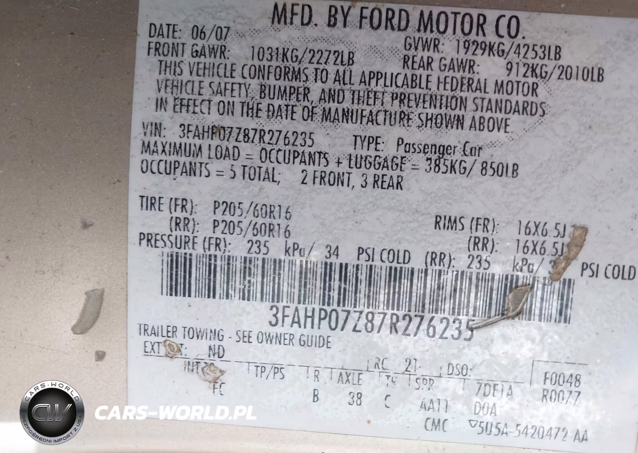 2007 Ford Fusion Se VIN:3FAHP07Z87R276235 - 9