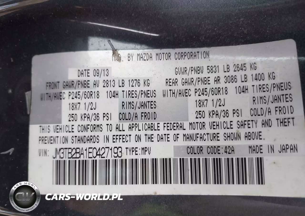 2014 Mazda Cx-9 Sport VIN:JM3TB2BA1E0427193 - 9
