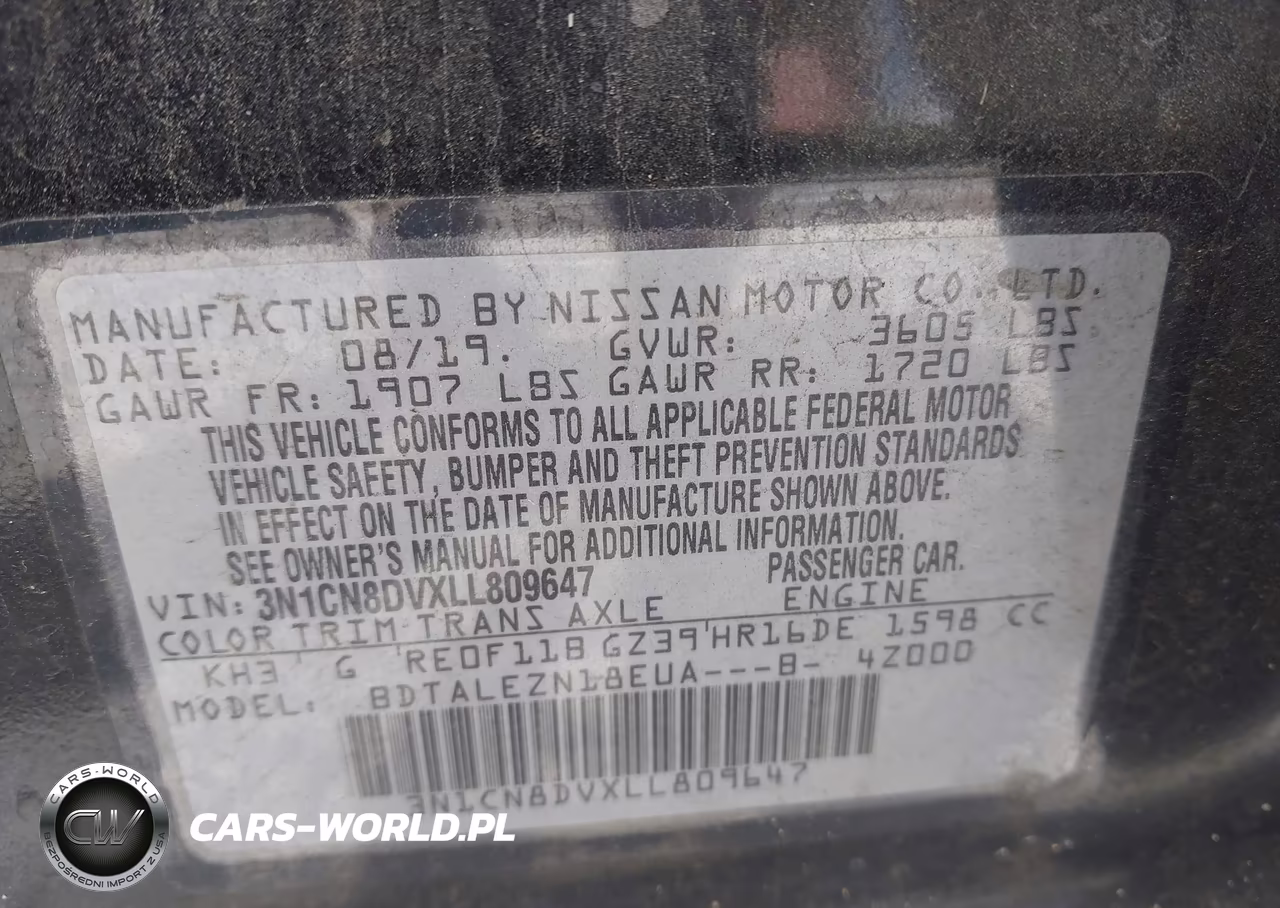 2020 Nissan Versa S Xtronic Cvt VIN:3N1CN8DVXLL809647 - 9