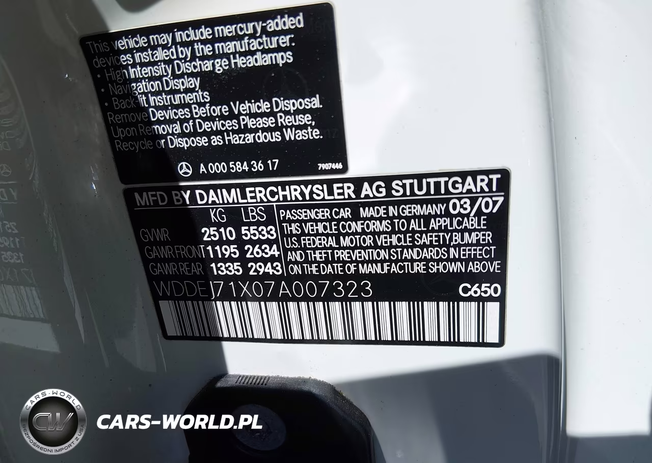 2007 Mercedes-Benz Cl 550 VIN:WDDEJ71X07A007323 - 9