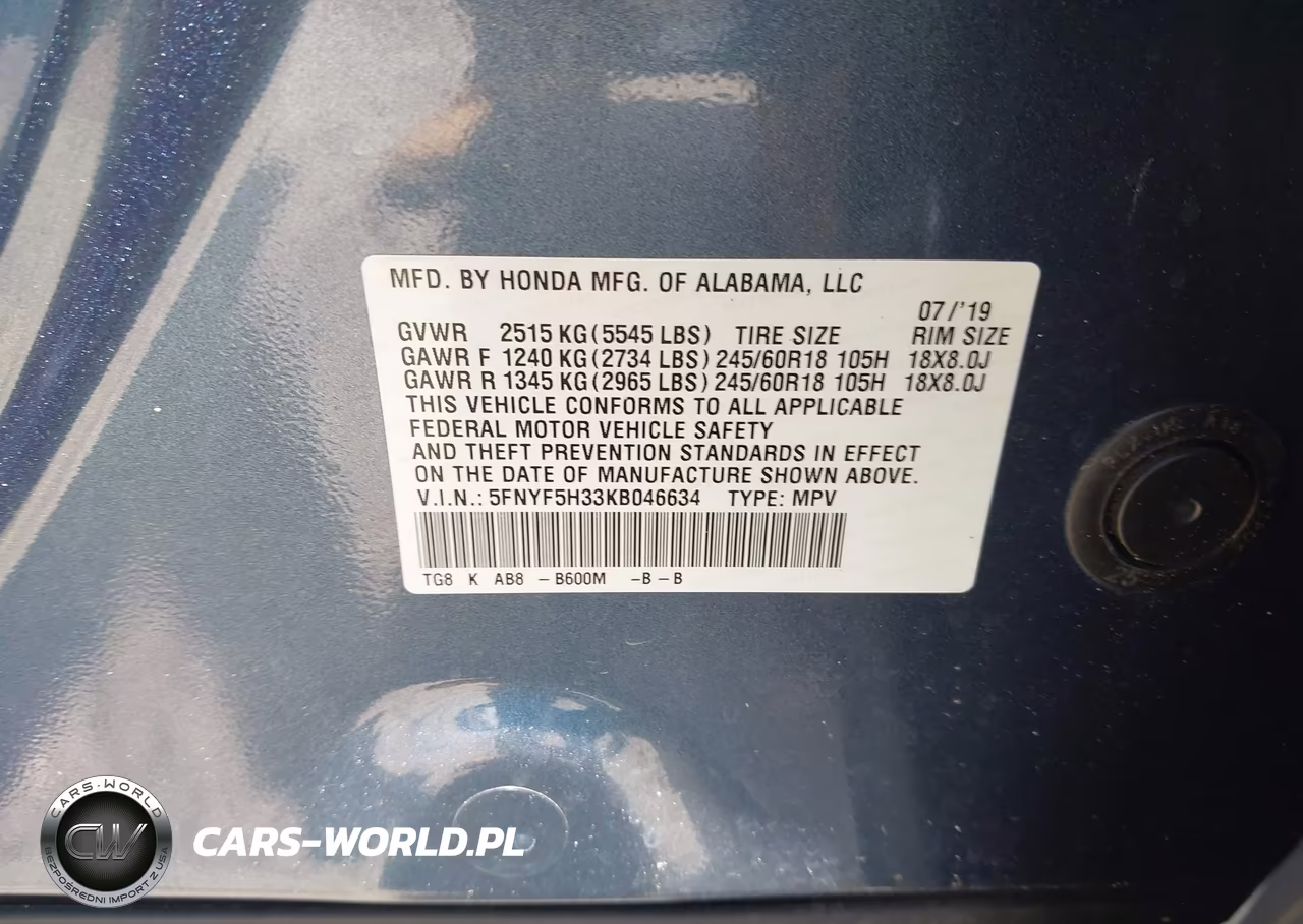 2019 Honda Pilot Ex VIN:5FNYF5H33KB046634 - 9