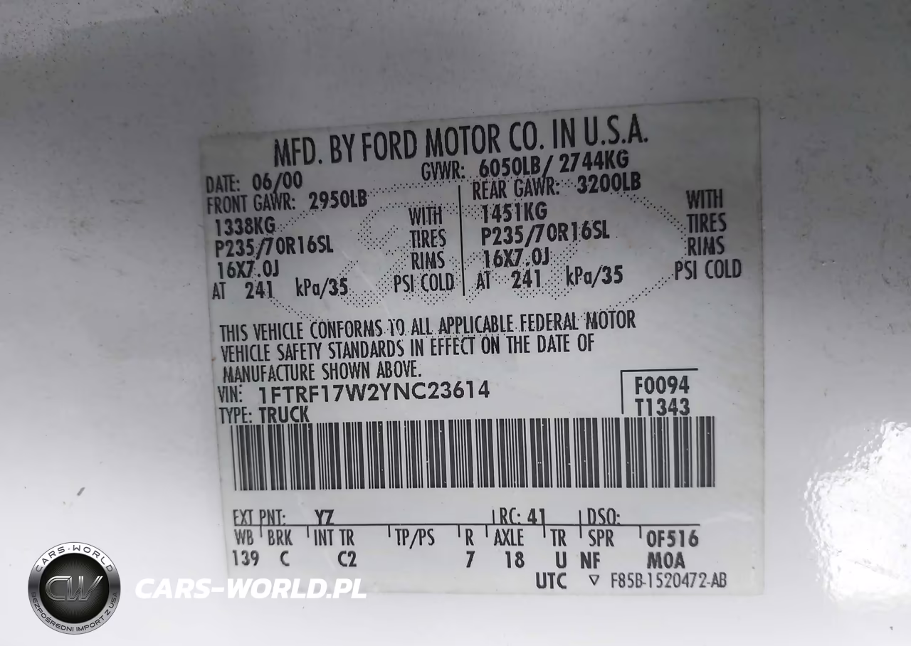 2000 Ford F-150 Work Series-Xl-Xlt VIN:1FTRF17W2YNC23614 - 9