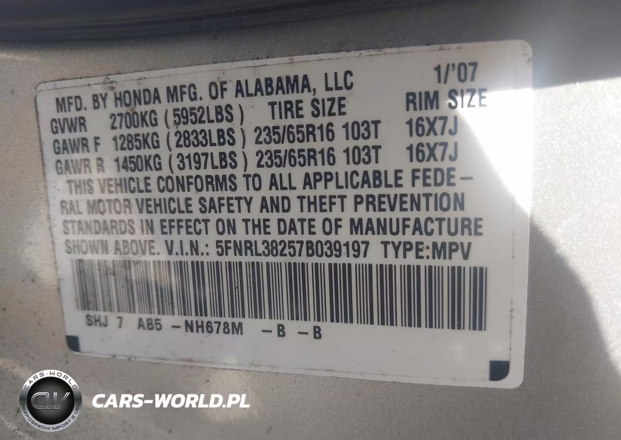 2007 Honda Odyssey Lx VIN:5FNRL38257B039197 - 9