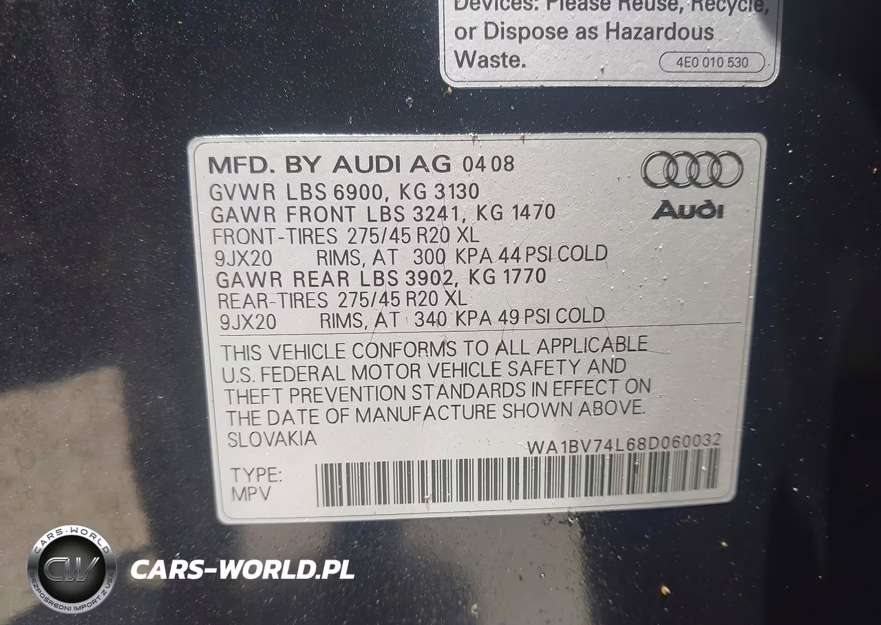 2008 Audi Q7 4.2 Premium VIN:WA1BV74L68D060032 - 9