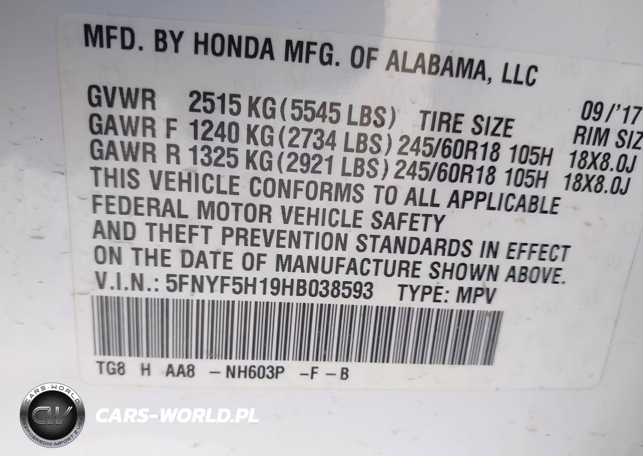 2017 Honda Pilot Lx VIN:5FNYF5H19HB038593 - 9
