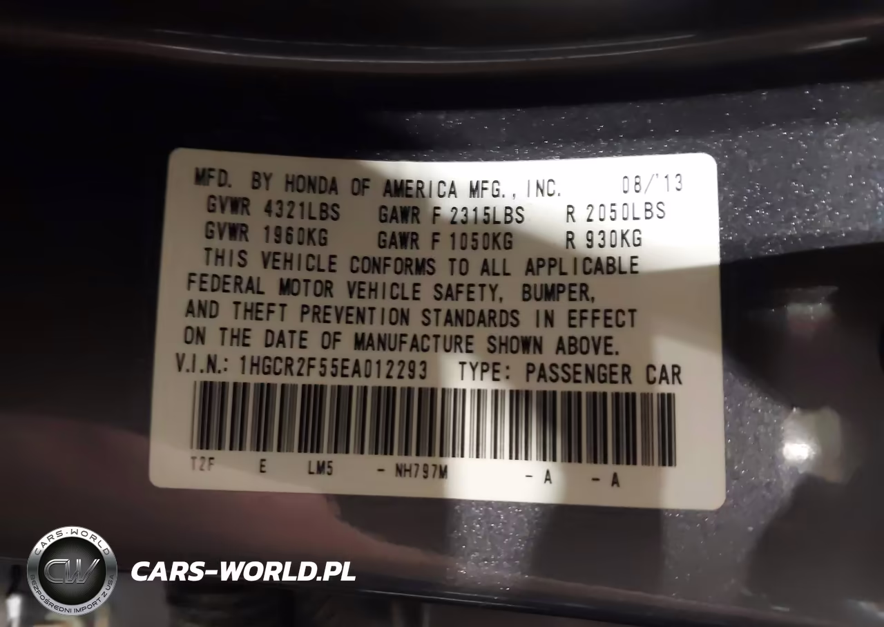 2014 Honda Accord Sport VIN:1HGCR2F55EA012293 - 9