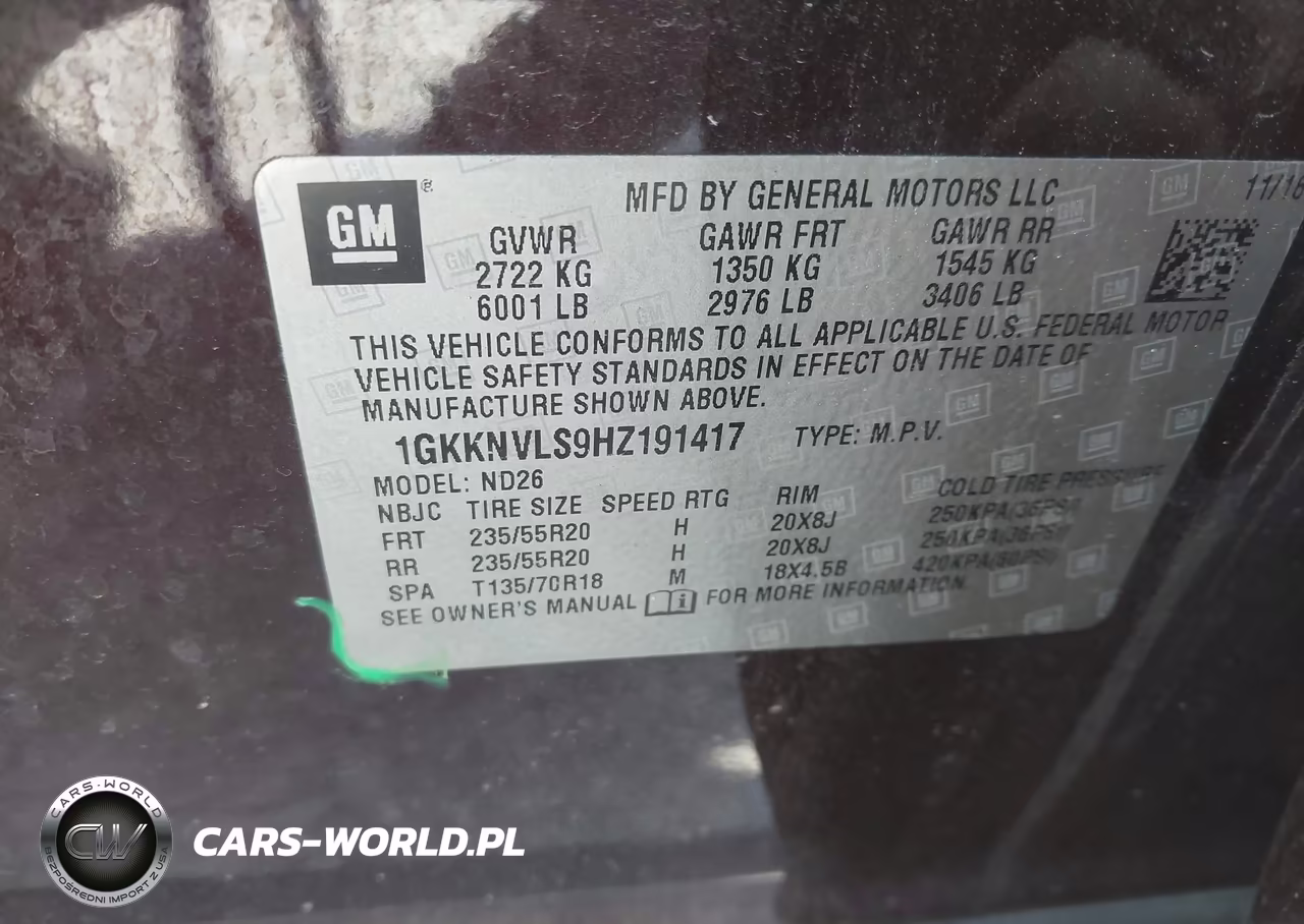 GMC ACADIA ALL VIN:1GKKNVLS9HZ191417 - 9