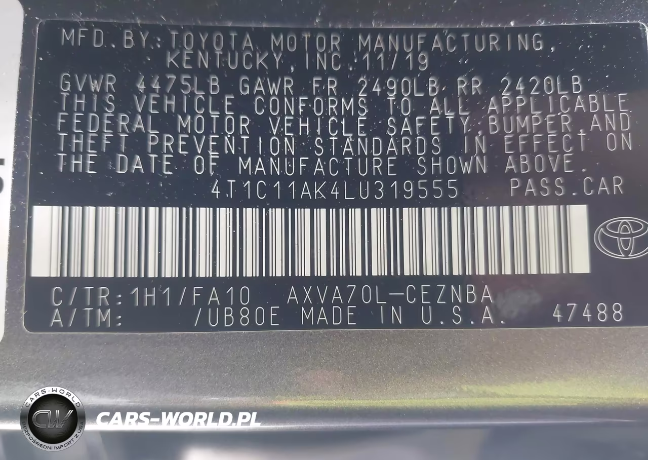 2020 Toyota Camry Le VIN:4T1C11AK4LU319555 - 9