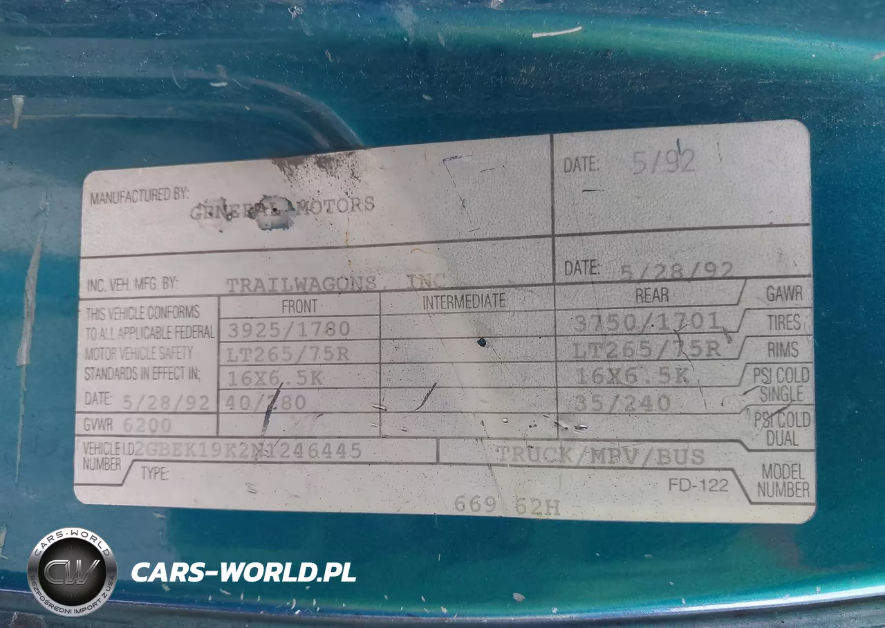 1992 Chevrolet Gmt-400 K1500 VIN:2GBEK19K2N1246445 - 9