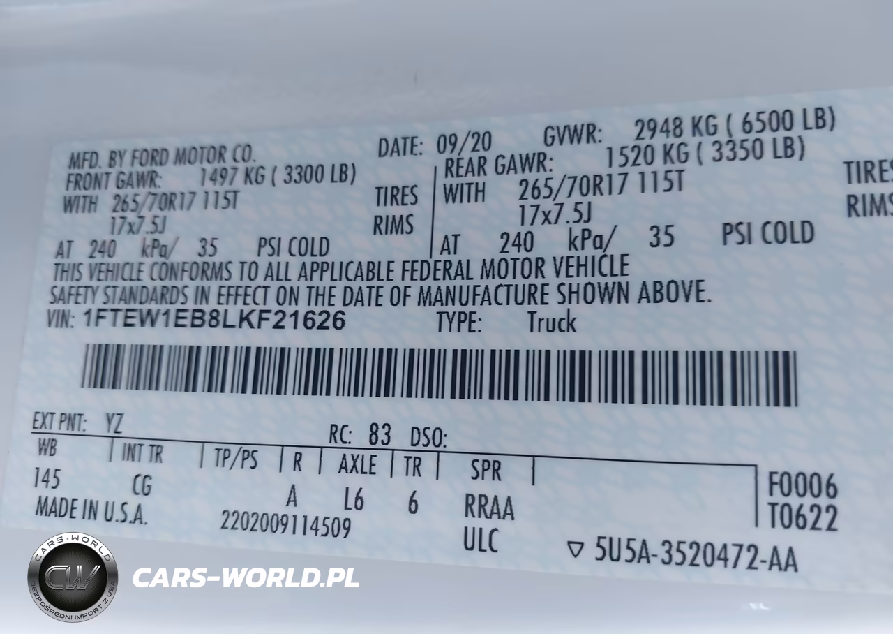 2020 Ford F-150 Xl VIN:1FTEW1EB8LKF21626 - 9