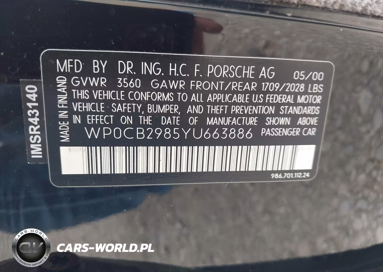 2000 Porsche Boxster S VIN:WP0CB2985YU663886 - 9