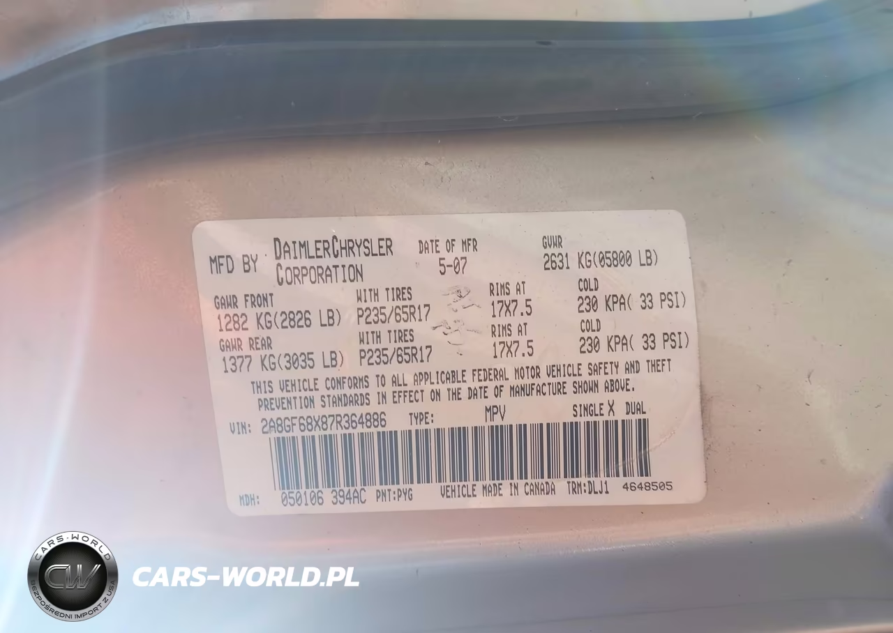 2007 Chrysler Pacifica Touring VIN:2A8GF68X87R364886 - 9